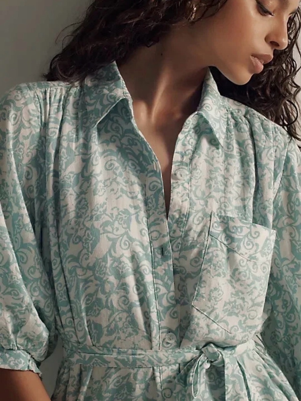Anthropologie Mint Green and White Floral Maxi Dress